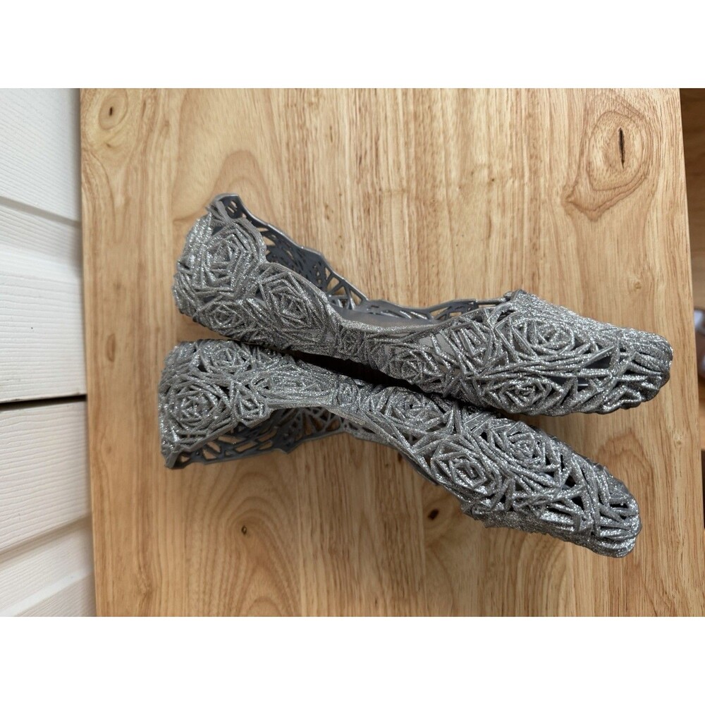 Melissa + Campana Fritas Gray Rose Silver Jelly Glitter Flats Sz 7 - Picture 6 of 8